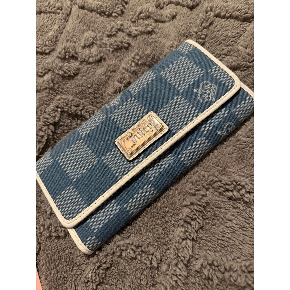 Juicy Couture Blue Monogram Wallet Y2K Checker Print White Trim NWT
